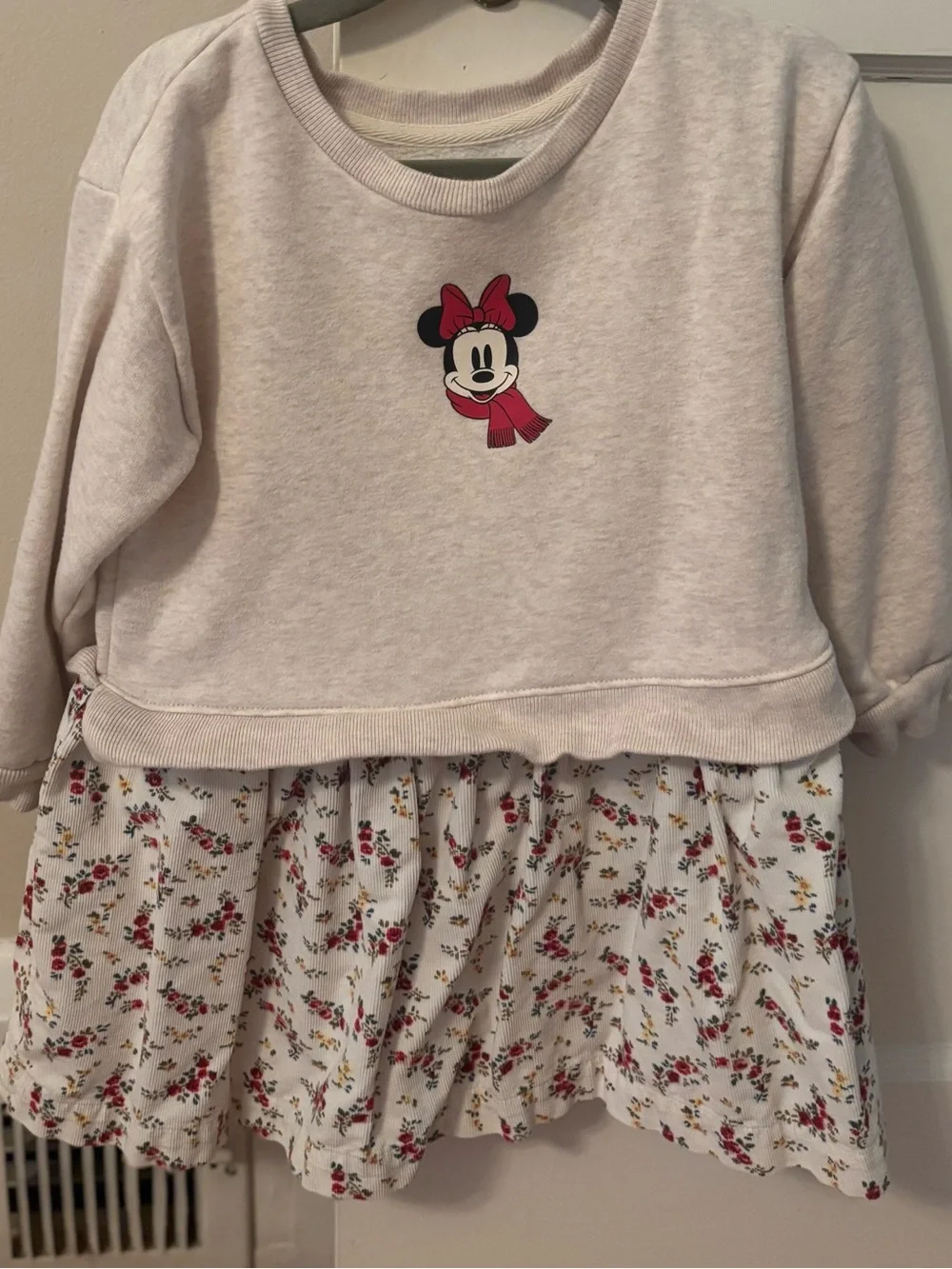 GAP Cream Pullover Dress with Minnie Mouse and Floral Skirt